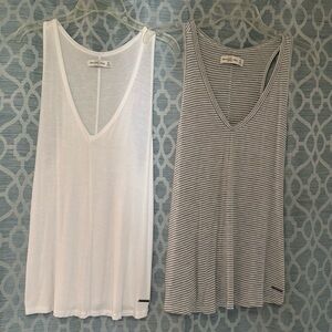 Abercrombie & Fitch White and Gray Pleated Ribbed Tank Top